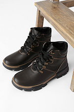 Зимние кожаные ботинки коричневого цвета на овчине  4205607 фото №1