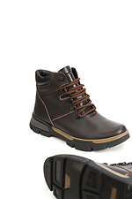 Зимові шкіряні черевики коричневого кольору на овчині  4205607 фото №3