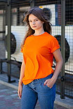 Einfarbiges Basic-T-Shirt aus karottenfarbenem Baumwolljersey Without 8042607 Foto №2