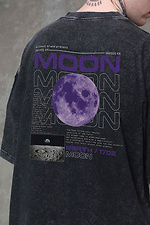 Men's Washed Oversized Moon Print T-Shirt Black Without 8049608 photo №2