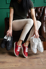 Women's leather platform perforated sneakers  8018611 photo №16