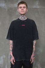 Men's Washed Oversized T-Shirt With Mistake Print Black Without 8049614 photo №3