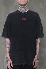 Men's Washed Oversized T-Shirt With Mistake Print Black Without 8049614 photo №4