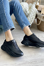 Жіночі шкіряні кросівки чорного кольору на платформі  8018616 фото №7