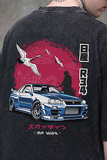 Men's Washed Oversized Skyline Print T-Shirt Black Without 8049616 photo №2