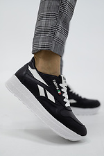 Women's black leather sneakers on a white platform  8018617 photo №2