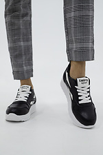 Women's black leather sneakers on a white platform  8018617 photo №3