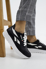Women's black leather sneakers on a white platform  8018617 photo №4