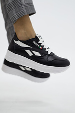 Women's black leather sneakers on a white platform  8018617 photo №5
