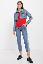 Женская короткая джинсовая куртка болеро с длинными рукавами  4014622 фото №2