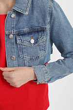 Kurze Bolero-Jeansjacke für Damen mit langen Ärmeln 4014622 Foto №4