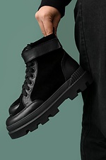 Высокие демисезонные ботинки на платформе из черной кожи  4205622 фото №1