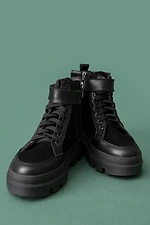 Высокие демисезонные ботинки на платформе из черной кожи  4205622 фото №3