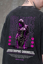 Men's Washed Oversized Calomity Print T-Shirt Black Without 8049622 photo №2
