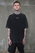 Men's Washed Oversized Calomity Print T-Shirt Black Without 8049622 photo №4