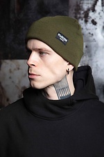 Warm knitted hat with green patch Custom Wear 8025623 photo №1