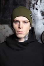 Warm knitted hat with green patch Custom Wear 8025623 photo №2