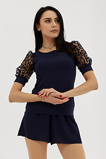 Blue elegant blouse with short lace sleeves Garne 3038624 photo №1