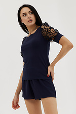 Blue elegant blouse with short lace sleeves Garne 3038624 photo №2