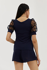 Blue elegant blouse with short lace sleeves Garne 3038624 photo №4
