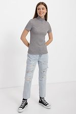Світлі жіночі джинси з рванкою та бахромою на колінах  4014624 фото №2