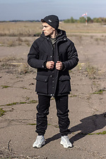 Черная зимняя парка с капюшоном и трикотажными манжетами Custom Wear 8025626 фото №4