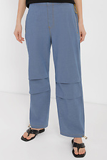 Damskie szerokie spodnie o prostym kroju wykonane z wysokiej jakości bawełny z zakładkami  4014628 zdjęcie №1