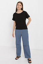 Широкие женские штаны прямого кроя из качественного коттона со складками  4014628 фото №2