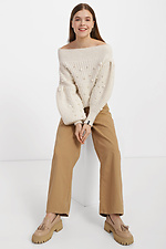 High rise cotton wide leg jeans in sand color  4014629 photo №2