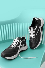 Демисезонные мужские кожаные кроссовки черного цвета 4205629 фото №1