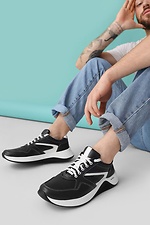 Демисезонные мужские кожаные кроссовки черного цвета 4205629 фото №2