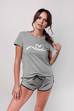 Сіра бавовняна піжама на літо з шортиків і футболки L'amore 4026630 фото №1