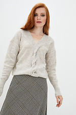 Beżowy sweter z dzianiny wełnianej ze wzorem warkocza  4037630 zdjęcie №1