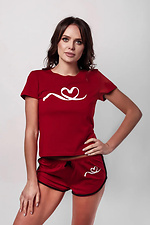 Красная хлопковая пижама на лето из шортиков и футболки L'amore 4026631 фото №1