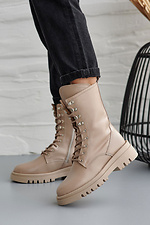 Demi-season women's boots made of beige genuine leather with laces  8019634 photo №3
