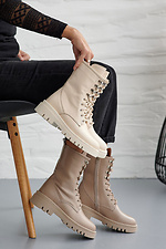 Demi-season women's boots made of beige genuine leather with laces  8019634 photo №5