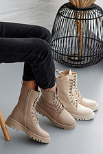 Demi-season women's boots made of beige genuine leather with laces  8019634 photo №6