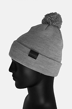 Серая зимняя шапка с помпоном и отворотом Custom Wear 8025635 фото №3