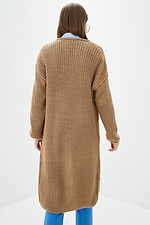 Beżowy długi sweter z dzianiny z kieszeniami  4037636 zdjęcie №3