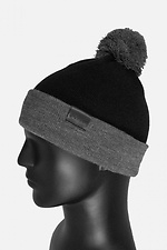 Черная зимняя шапка с серым помпоном и отворотом Custom Wear 8025637 фото №3