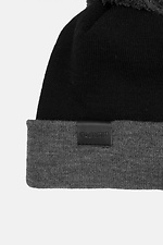 Чорна зимова шапка з сірим помпоном та відворотом Custom Wear 8025637 фото №4