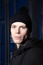 Black winter hat with pompom and lapel Custom Wear 8025638 photo №1