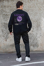 Мужской Утепленный Оверсайз Свитшот На Флисе С Принтом Moon Black Without 8055638 фото №2