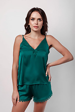 Green silk pajamas for the summer with shorts and a tank top L'amore 4026639 photo №1