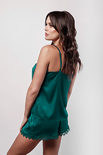 Green silk pajamas for the summer with shorts and a tank top L'amore 4026639 photo №2
