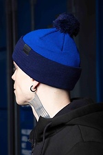 Синяя зимняя шапка с помпоном и отворотом Custom Wear 8025641 фото №2