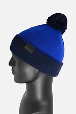Blue winter hat with pompom and lapel Custom Wear 8025641 photo №3