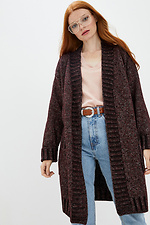 Burgundy knitted cardigan elongated with pockets  4037642 photo №1