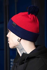 Red winter hat with pompom and lapel Custom Wear 8025642 photo №2