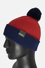 Red winter hat with pompom and lapel Custom Wear 8025642 photo №3